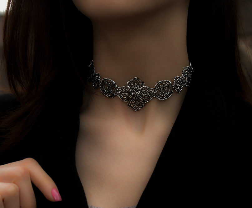 Wide silver choker on sale necklace