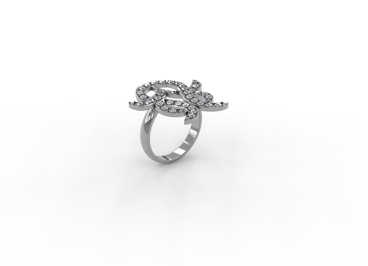 "Silver tulip zircon flower ring"