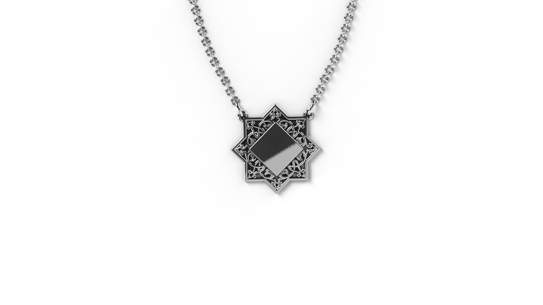 "Silver geometry ornament armenian necklace"