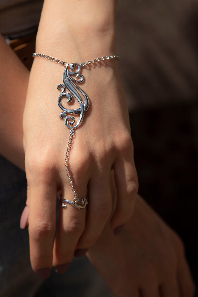 "Silver hand chain slave bracelet"