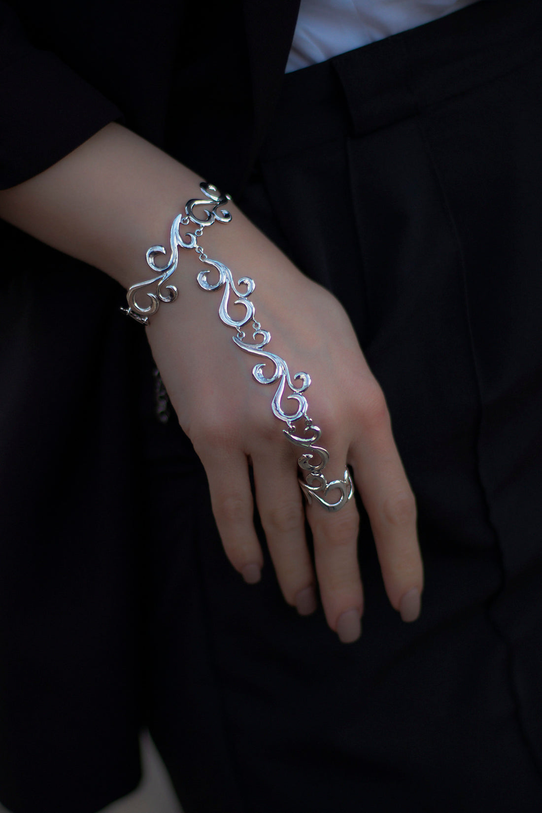 "Silver hand chain slave bracelet"